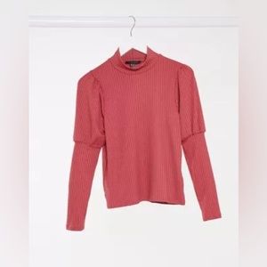 Asos - New Look ribbed puff sleeve top in raspberry